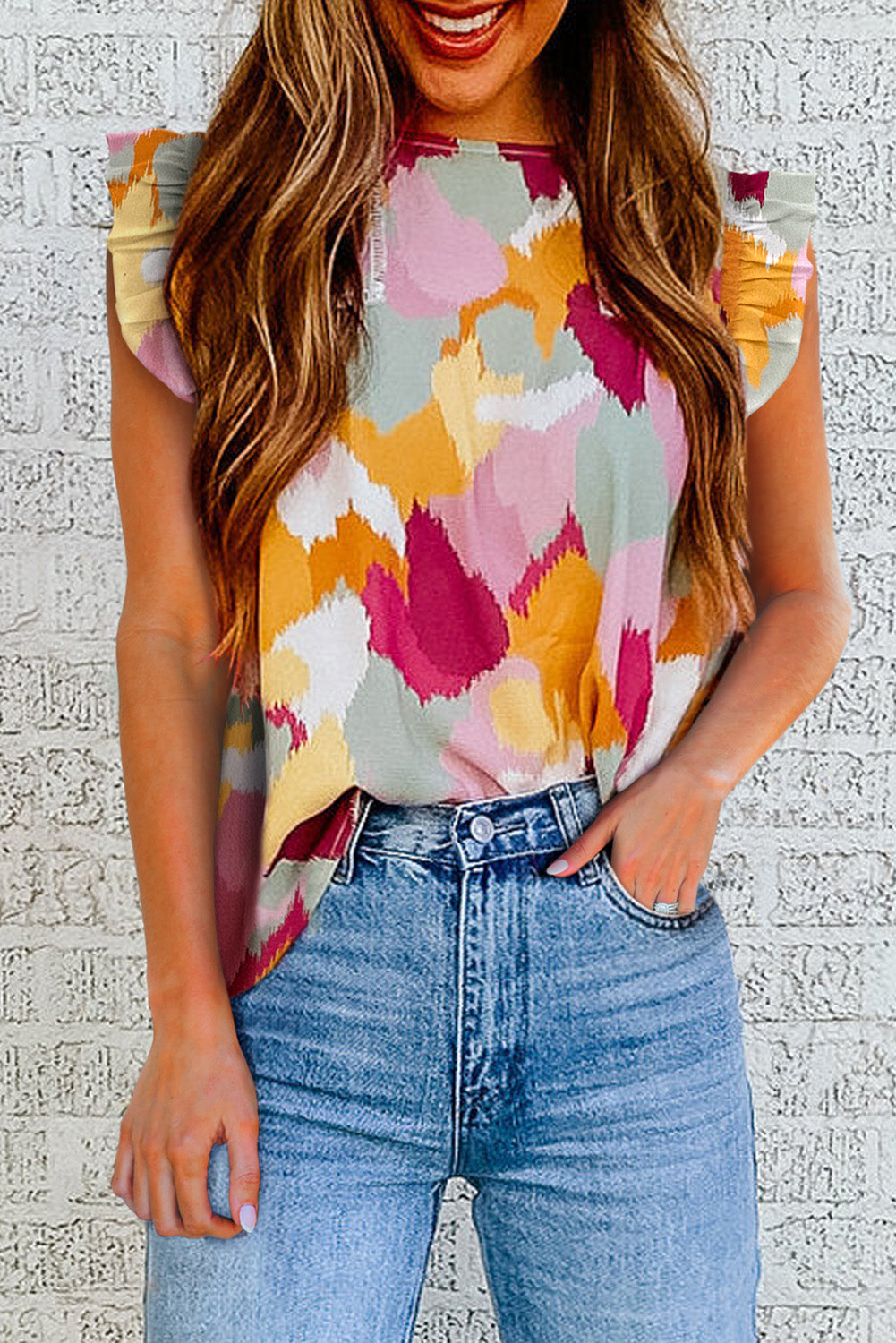 Multicolor Abstract Printed Flutter Tank