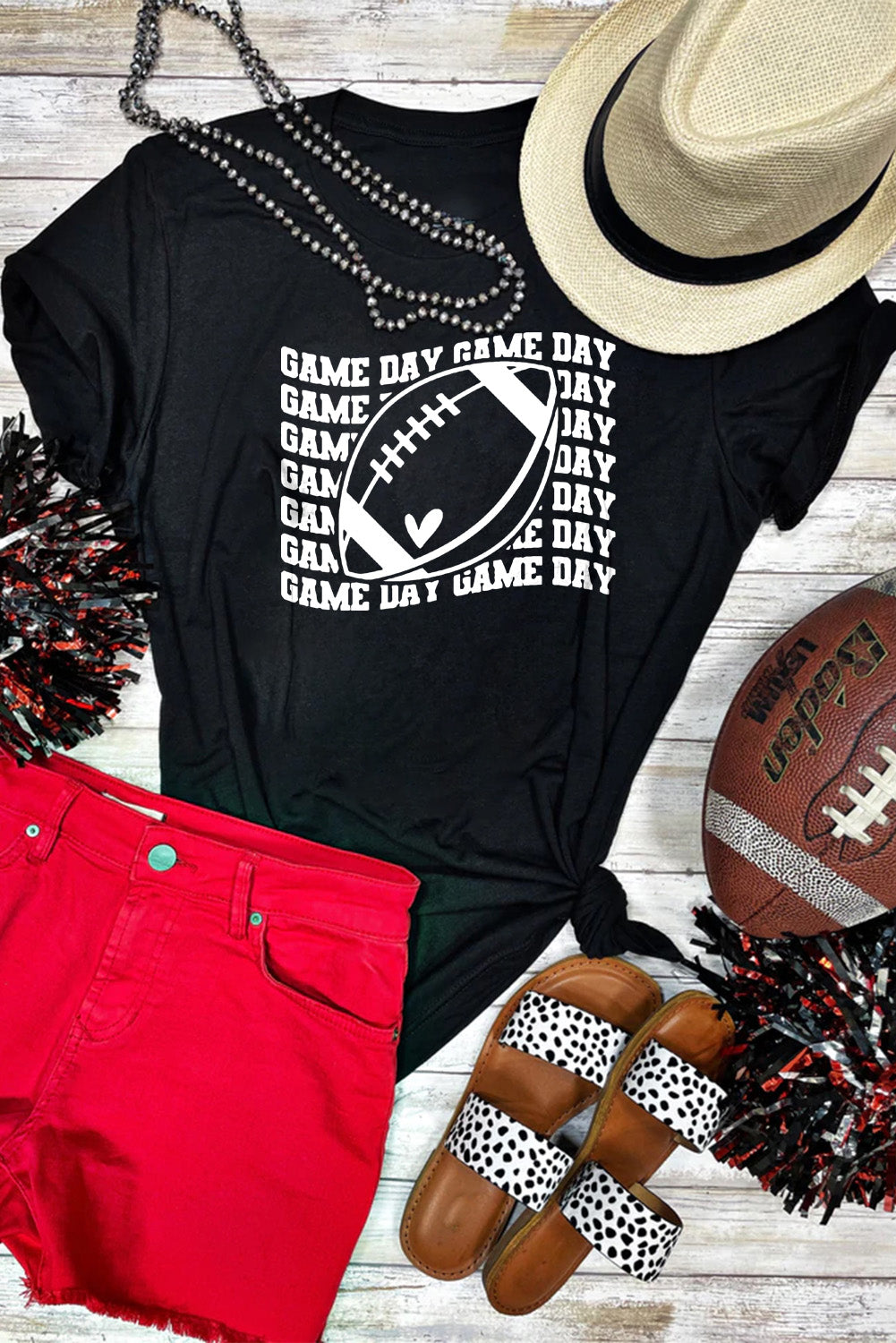 Black Game Day Football T Shirt