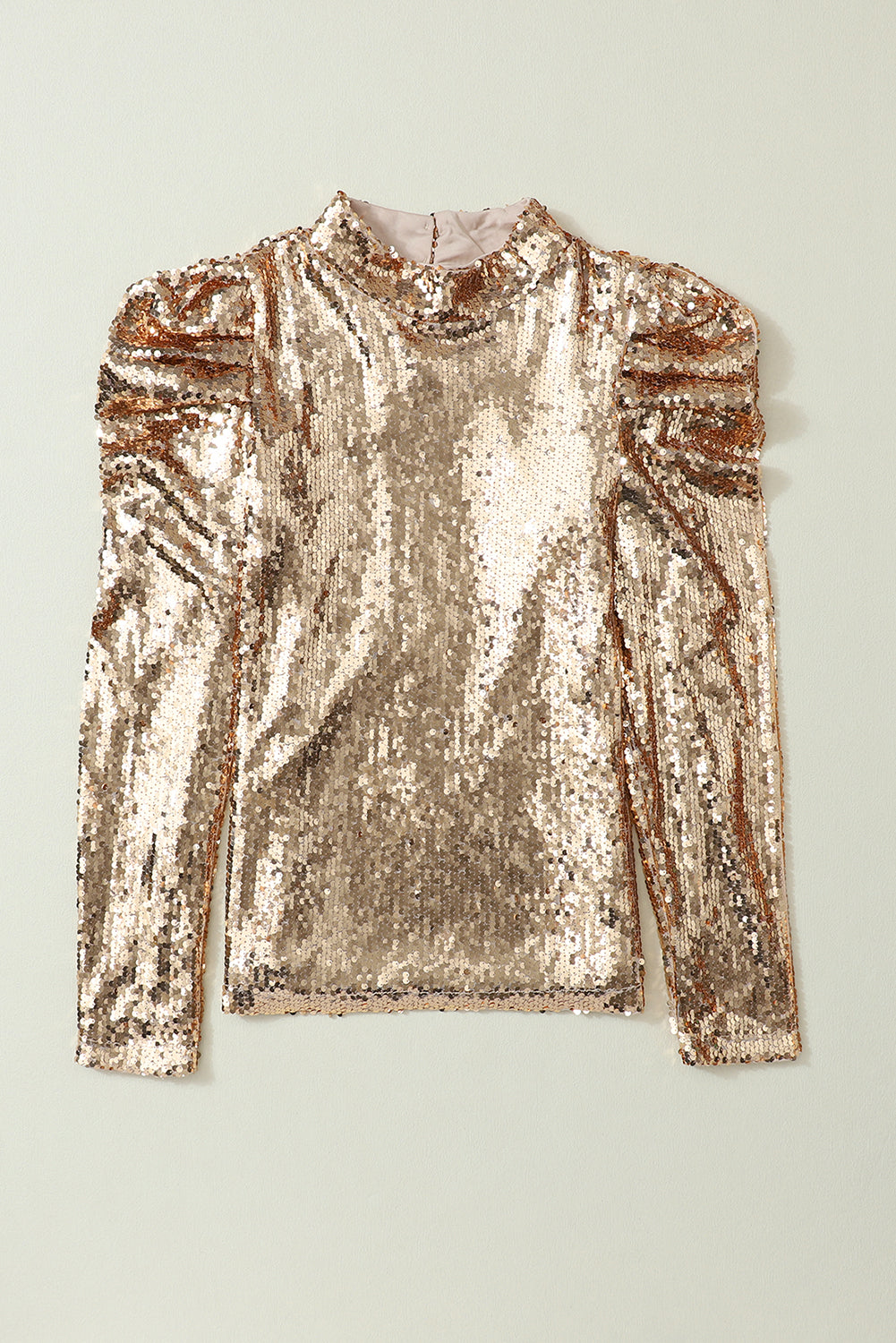 Sequin Mock Neck Bubble Sleeve Top