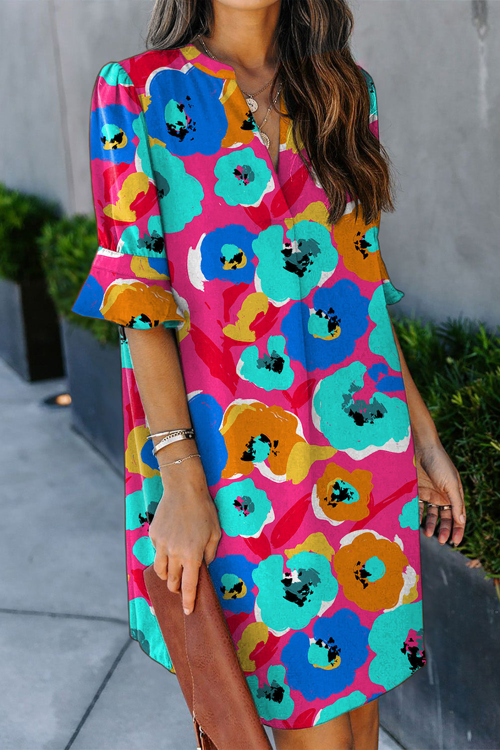 Ruffle Sleeve Floral Shift Dress