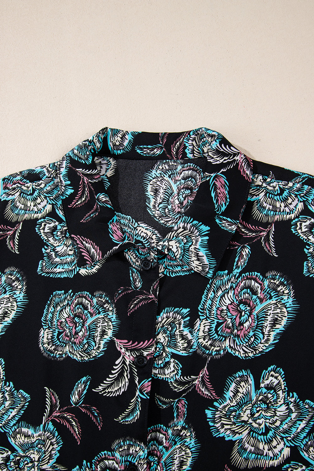Red Floral Print Lapel Collar Loose Shirt Mini Dress