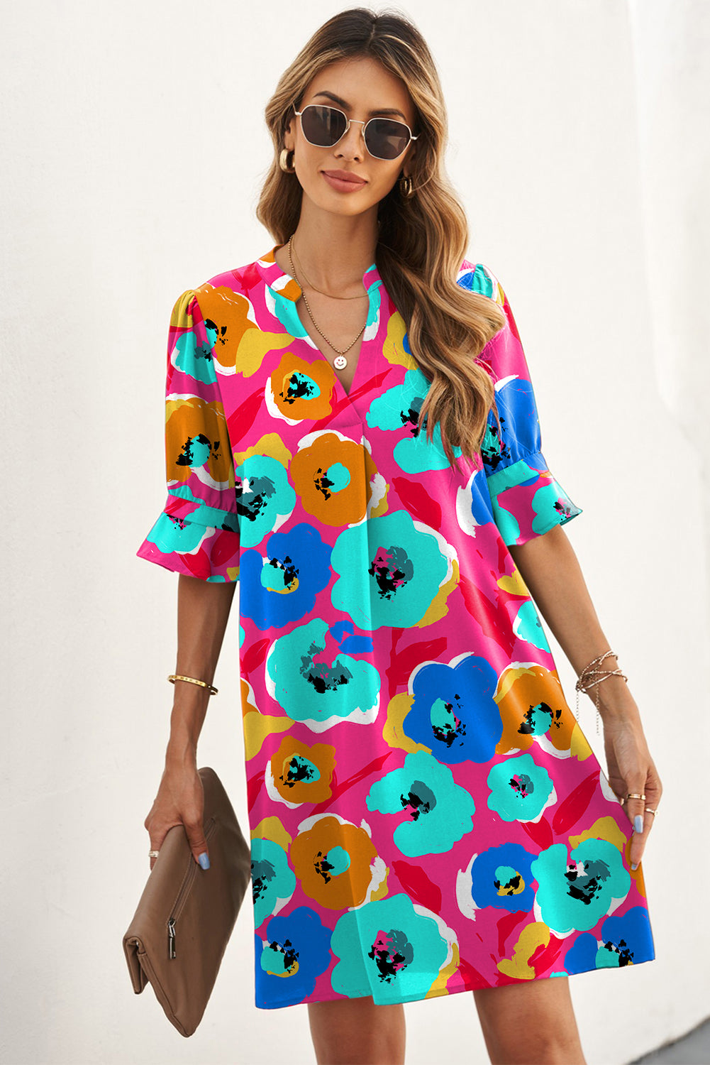 Ruffle Sleeve Floral Shift Dress