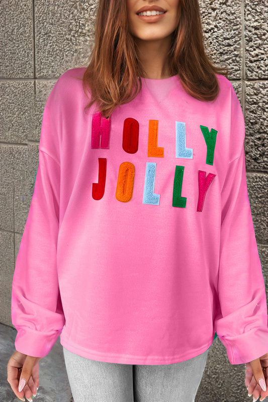 Pink Chenille Holly Jolly Graphic Top