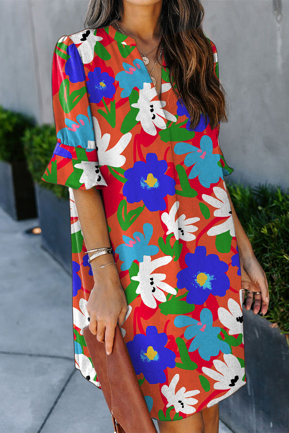 Ruffle Sleeve Floral Shift Dress