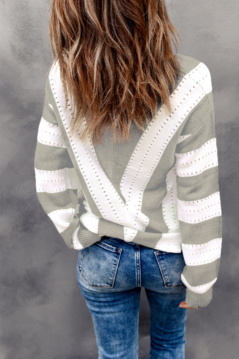 Striped Colorblock V Neck Knitted Sweater