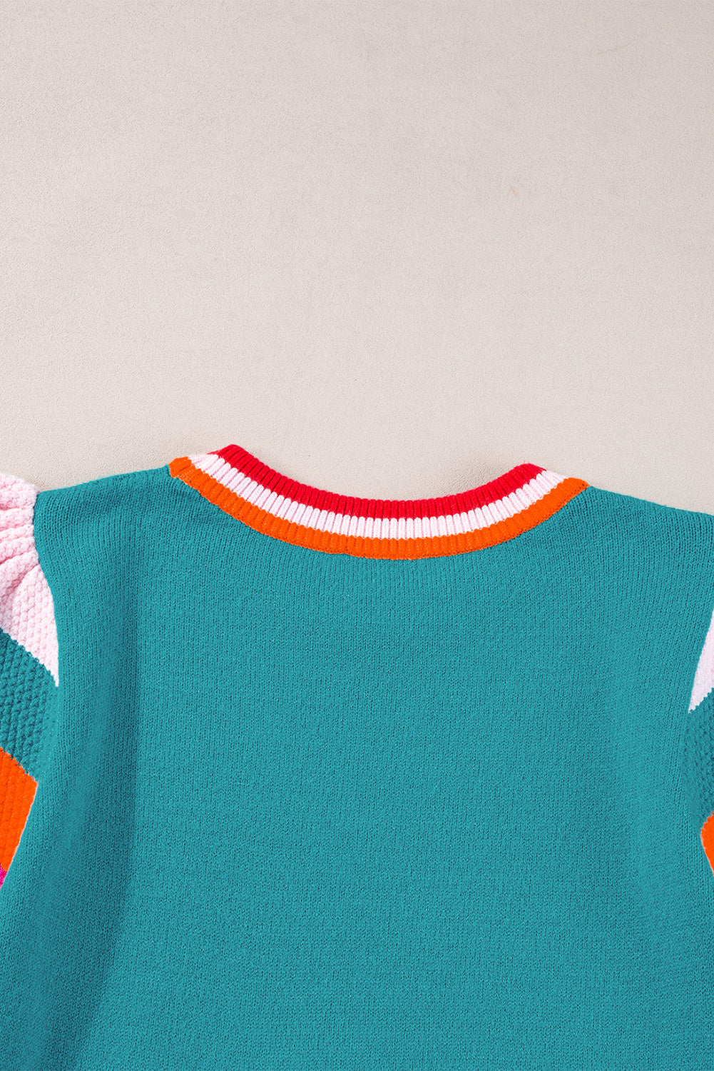Bright Pink Contrast Flutter Sleeves Knitted Sweater T Shirt