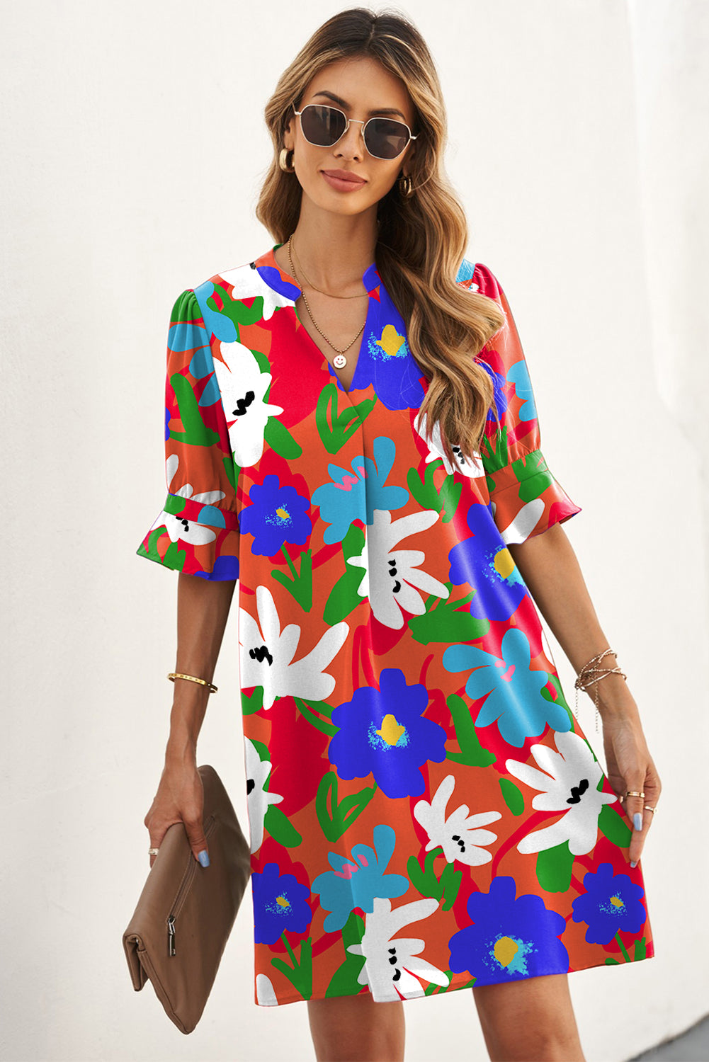 Ruffle Sleeve Floral Shift Dress