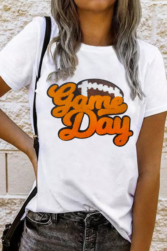 White Chenille Game Day Football T Shirt