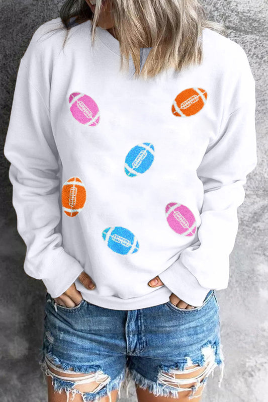 Football Chenille Embroidered Patched Pullover Sweatshirt