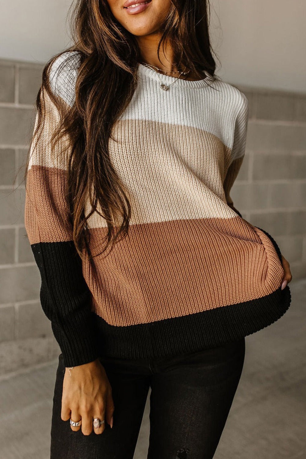 Color Block Knitted Pullover Sweater