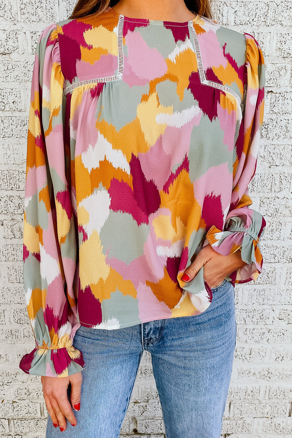 Abstract Printed Long Sleeve Blouse