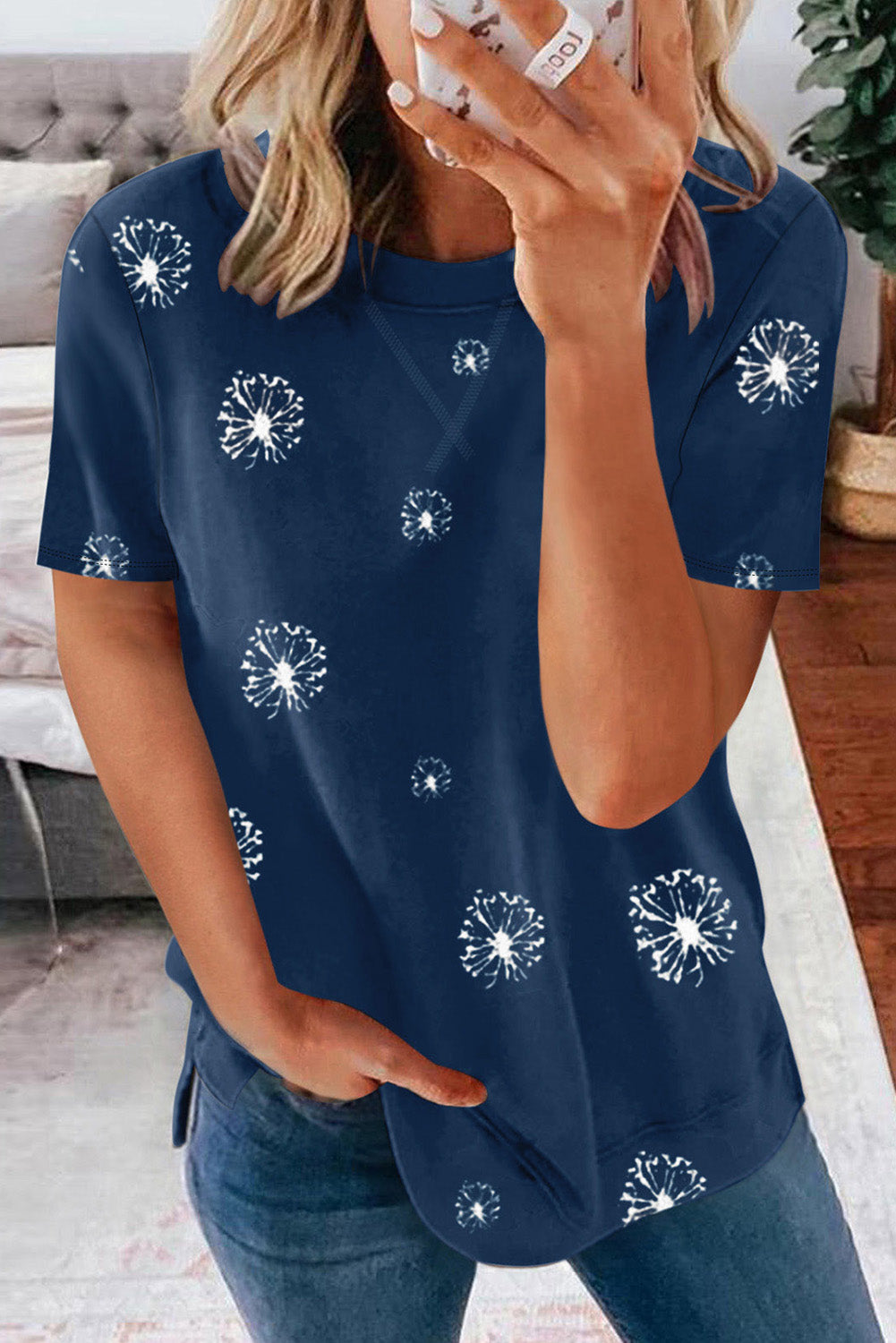 Dandelion Print Crew Neck T-shirt