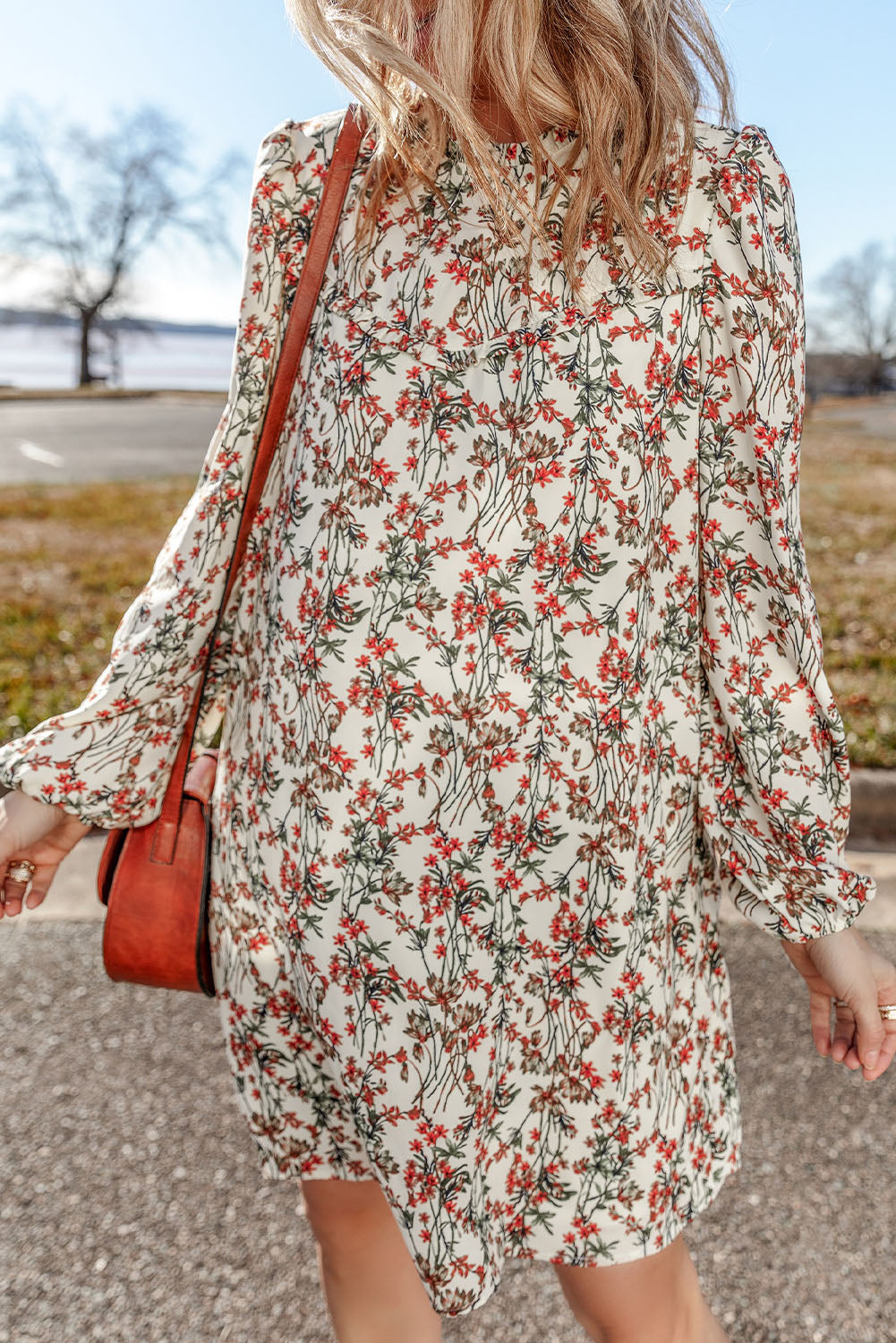 White Floral Long Sleeve Mini Dress