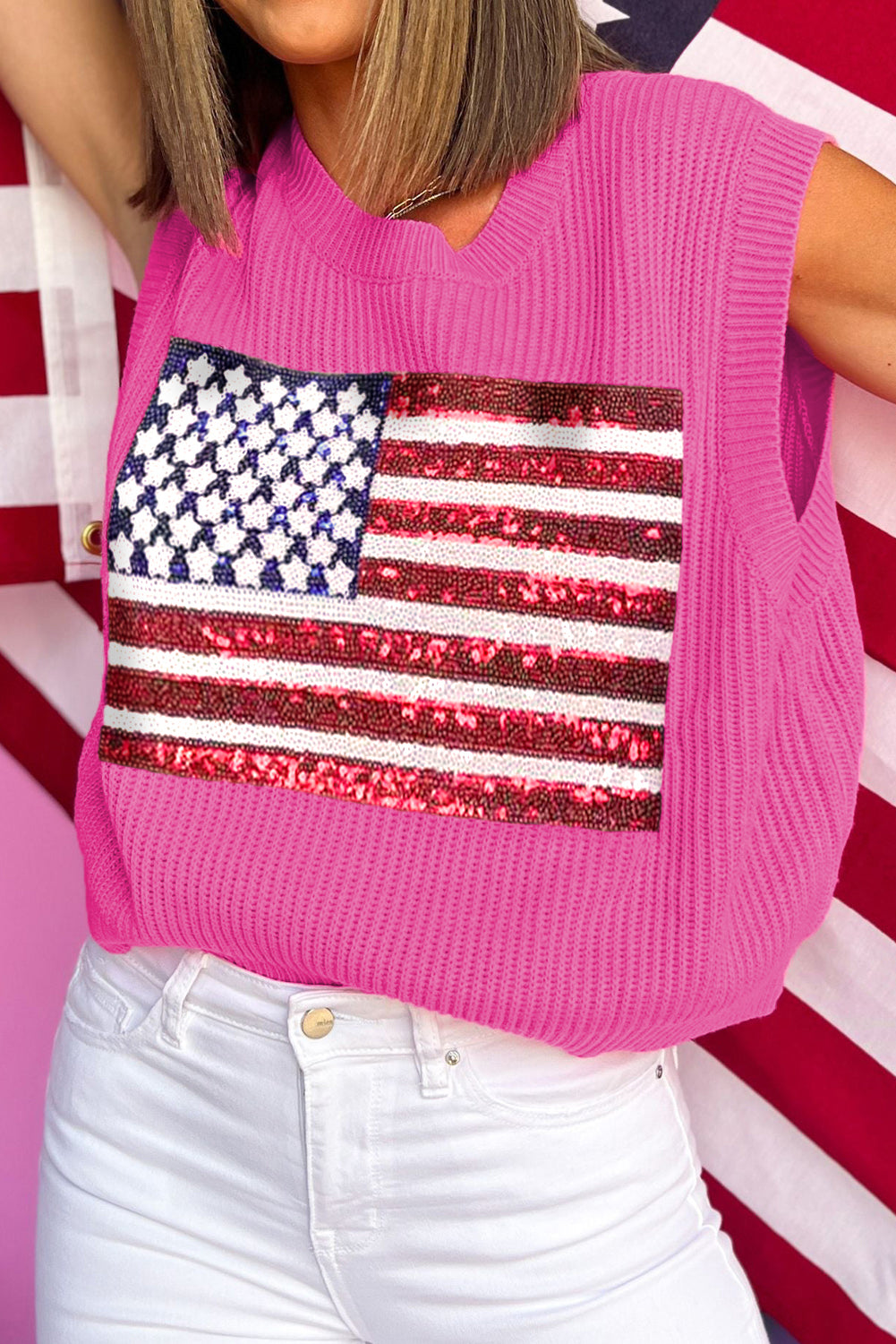 Sparkling American Flag Knitted Top