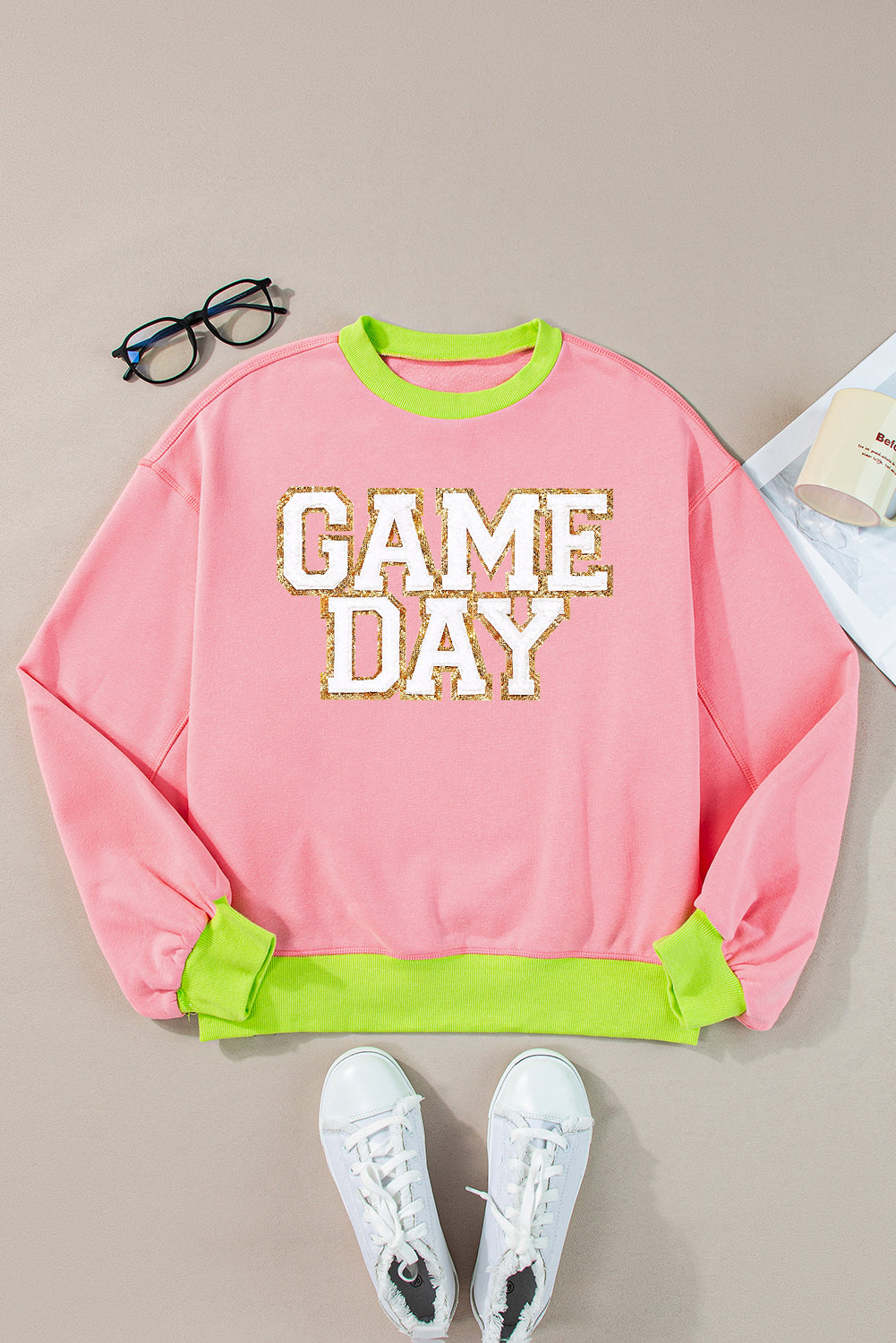 Pink Game Day Glitter Color Block Sweatshirt